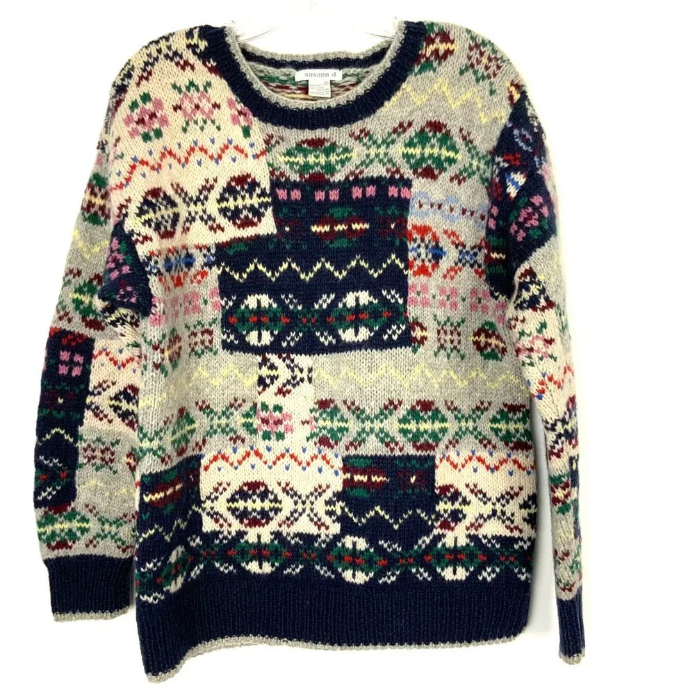 Vintage Susann D Fair Isle Wool Knit Winter Sweater Sz M - Picture 4 of 16
